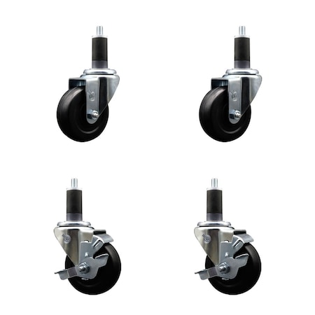Service Caster 3.5'' Hard Rubber Wheel Swivel 1-1/4'' Expand Stem Caster Set 2 Brakes, 4PK SCC-EX20S3514-HRS-2-TLB-2-114